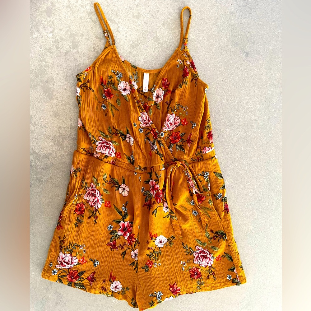 Women’s Summer Romper Mustard Yellow Floral